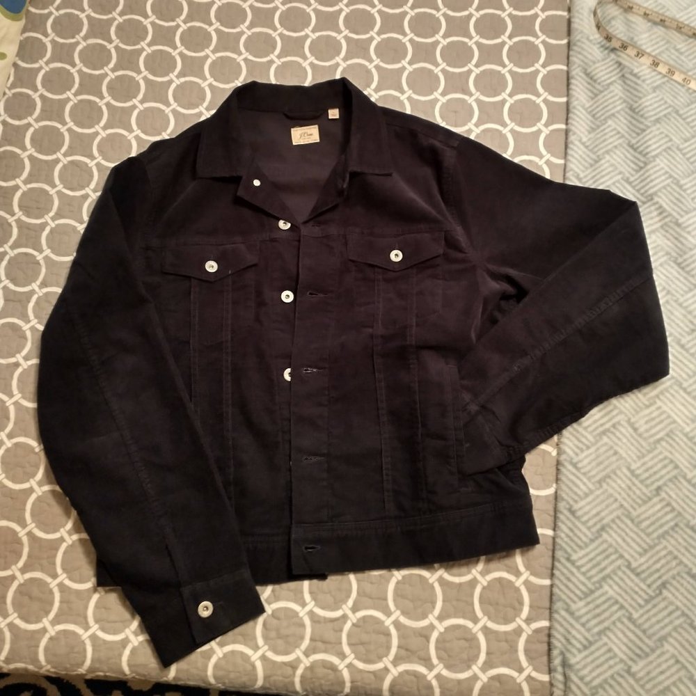 J. Crew Men's Trucker Jacket in Stretch Corduroy, Navy Blue